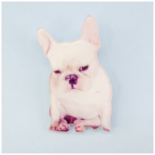 фото Значок бижутерный щенок бульдога (замок-булавка, акрил, белый) 51669 otokodesign