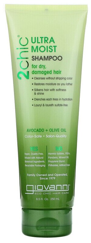Giovanni, 2chic, ультраувлажняющий шампунь, для сухих и поврежденных волос, авокадо и оливковое масло, 250 мл