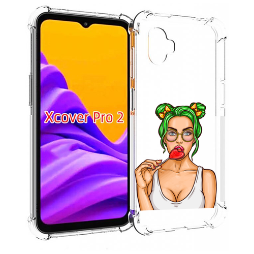 Чехол MyPads девушка-с-чупачупсом-в-виде-сердца женский для Samsung Galaxy Xcover Pro 2 задняя-панель-накладка-бампер