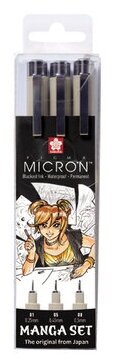 Sakura Набор капиллярных ручек Pigma Micron Manga 3шт (0.1мм 0.5мм 0.8мм)