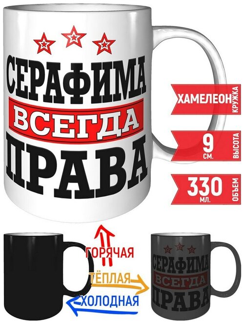 Кружка Серафима всегда права - хамелеон, с изменением цвета.