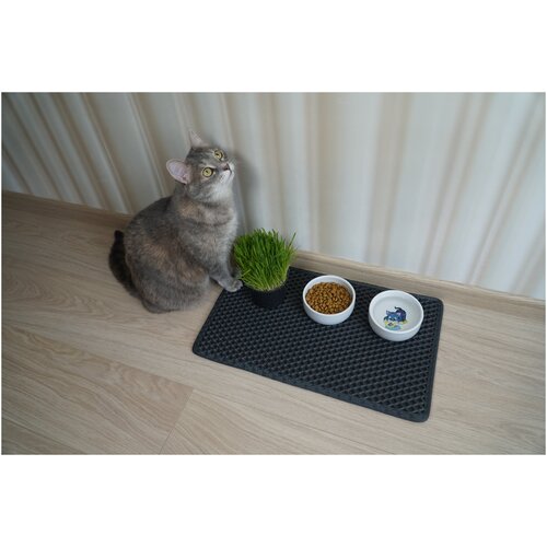 Коврик под миску 30*50 см для кошек и собак (ромб, серый)
