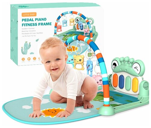 Развивающий детский игровой коврик для новорождённых и малышей с пианино и погремушками