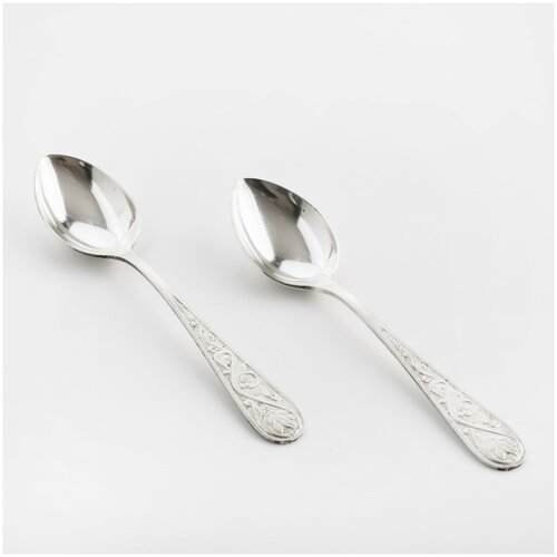 Ложки чайные с орнаментированными черенками (2 изделия), мельхиор (медь-никель)