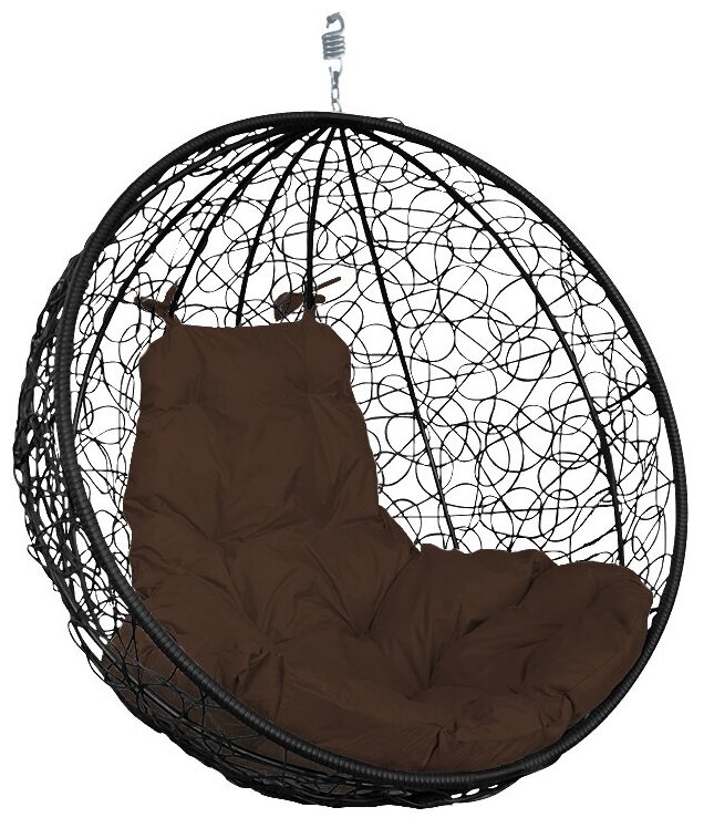 Подвесное кресло круг ротанг черное(без стойки), коричневая подушка - фотография № 1
