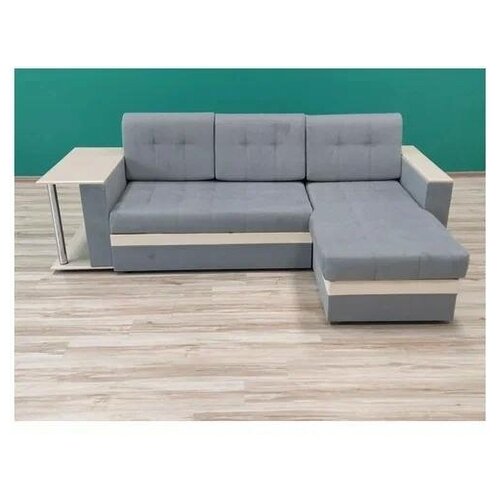 Диван-кровать Анталия угловой со столом 251*158 см сине-серый велюр