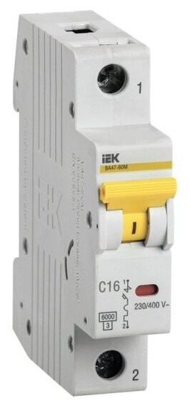 Автоматический выключатель Iek ВА47-60M 1Р 16А 6кА С, MVA31-1-016-C