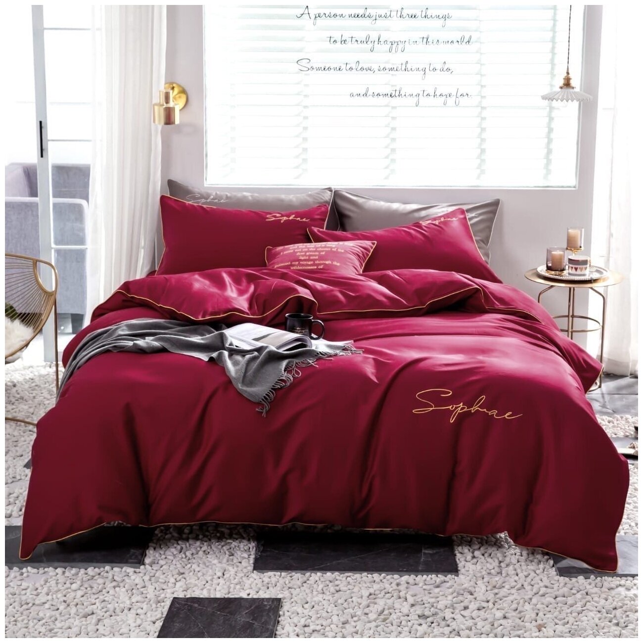 Комплект постельного белья Mency Красный 2-x спальный с простыней Евро наволочки 70x70 50x70