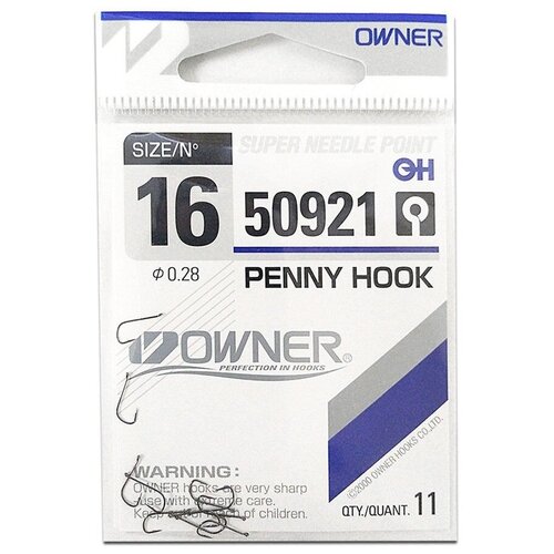 Owner Крючок OWNER 50921 PENNY HOOK BC (Размер # 16; 11шт Black Chrome) owner крючок owner 51572 s 21 single hook bc размер 10 11шт black chrome