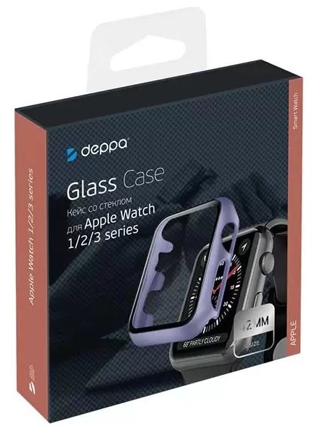 Кейс со стеклом для Apple Watch 1/2/3 series, лавандовый, 42 мм, Deppa 47193