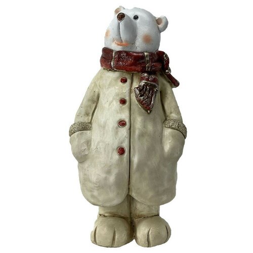 Новогодняя фигурка, статуэтка из полистоуна 'Медведь в шарфе 18x25x49 см'.
