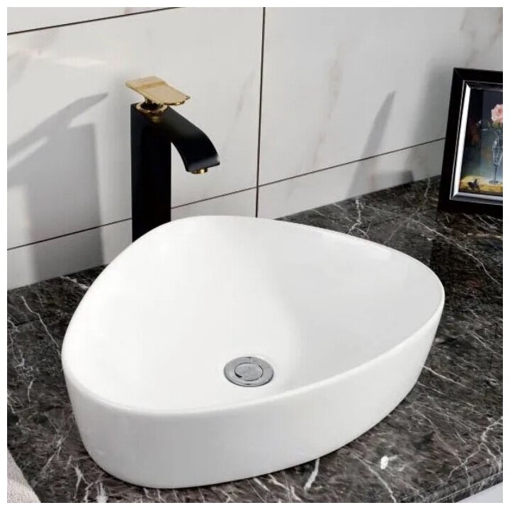 Раковина для ванной. Раковина накладная CeramaLux 9386 белый без перелива - фотография № 7