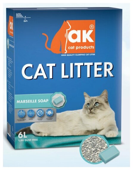 Наполнитель для кошачьих туалетов AK CAT Марсельское мыло комкующийся бентонит марсельское мыло 5,5 кг 6 л - фотография № 3