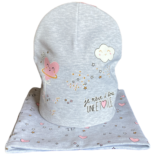 Комплект шапка и снуд для девочки, размер 46-50 Nip Kids Nip shop серого цвета