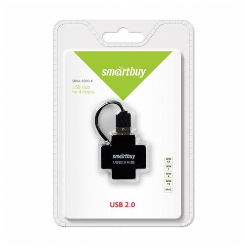 USB 2.0 Хаб Smartbuy 6900, 4 порта, черный (SBHA-6900-K) usb 3 0 хаб smartbuy 6000 4 порта черный sbha 6000 k