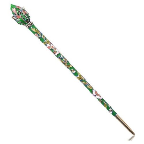 Заколка для волос цветок Лотоса зеленая / Японская шпилька для пучка / Канзаши для волос / Китайская палочка для волос