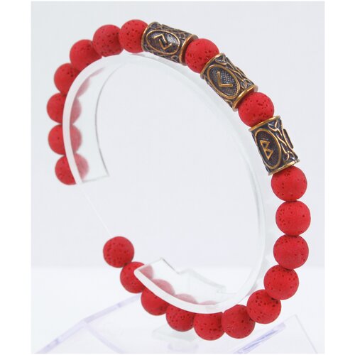 фото Аромабраслет-оберег из натурального камня лава/руническая формула помощи при бесплодии, талисман с рунами из латуни/красный бижу браслет из бусин x-rune