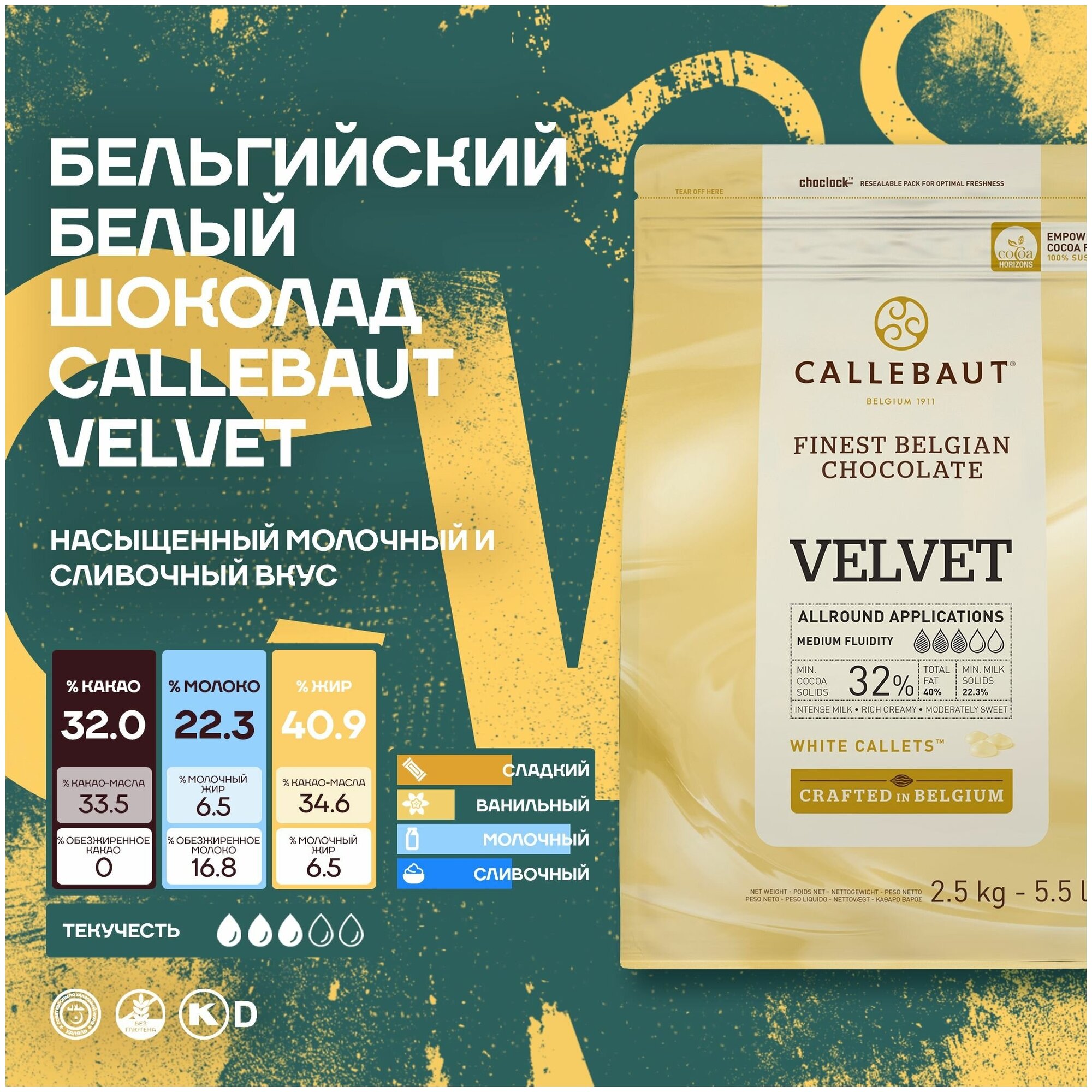 Бельгийский белый шоколад Velvet Callebaut 2,5 кг