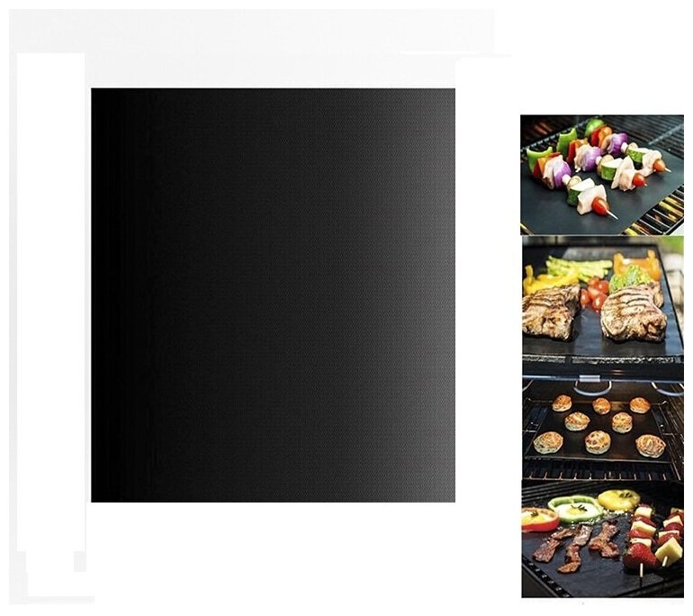 Многоразовый антипригарный тефлоновый коврик для барбекю гриля выпечки 02мм 40х50см. Цвет: черный