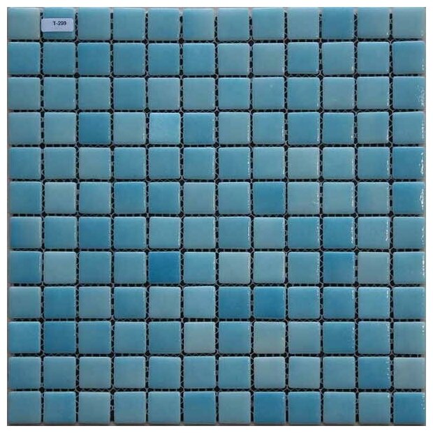 фото Плитка стеклянная ZETOGLASS T-299, мозаика на сетке, 317х317 мм (25х25х4,5 мм), голубая / Плитка для бассейна / Плитка для ванной