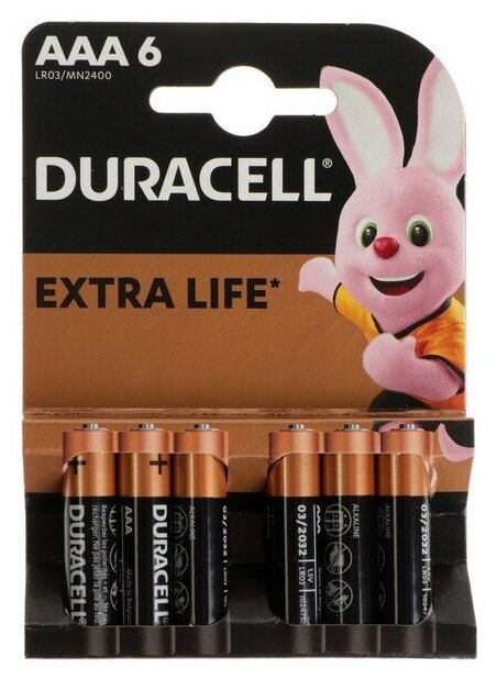 Батарейка алкалиновая Duracell Basic, AAA, LR03-6BL, 1.5В, блистер, 6 ...