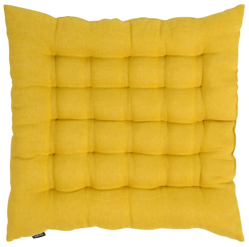 фото Подушка на стул из стираного льна Tkano, горчичный, 40х40x4 см
