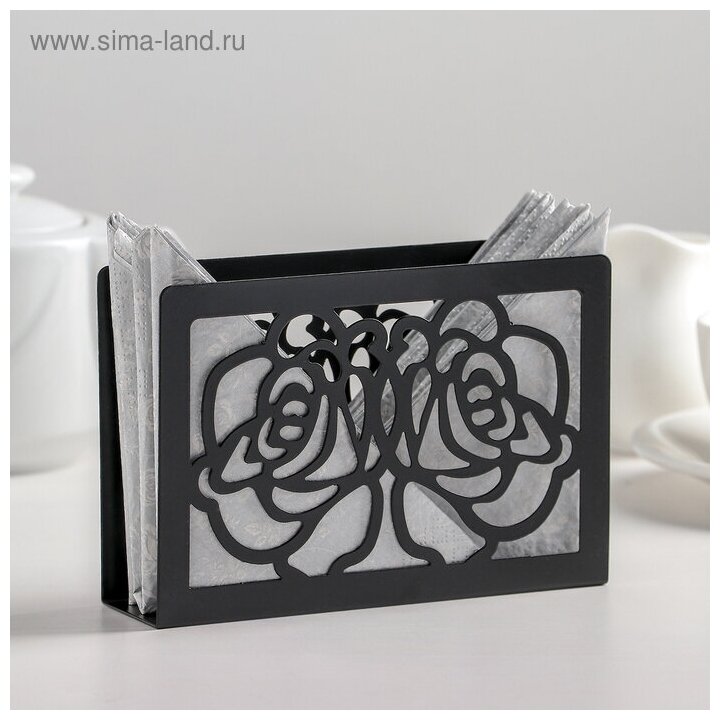 Салфетница Доляна «Цветы» 15×4×10 см цвет чёрный