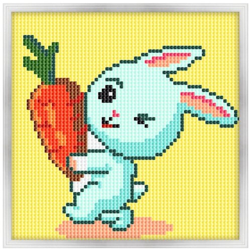 Алмазная мозаика,вышивка стразами,холст с рамкой 20х20 см. Для детей, детская, животные, кот, собака, щенок. Зайчик с морковкой арт. 7178/