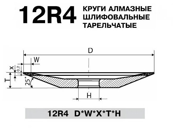 Алмазный круг заточной PDT 12R4 (125 х 3 х 2 х 13 х 32 мм) 100/80 базис АС4 В2-01