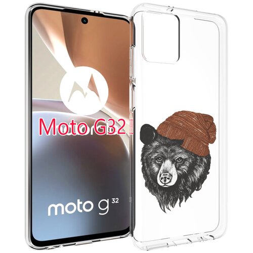 Чехол MyPads Медведь в шапке 2 для Motorola Moto G32 задняя-панель-накладка-бампер