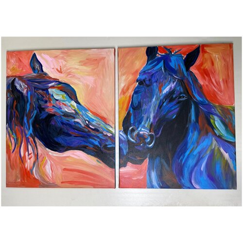 Картина на холсте Ручная работа акрил DariArt модульная «Кони» 70*112 см