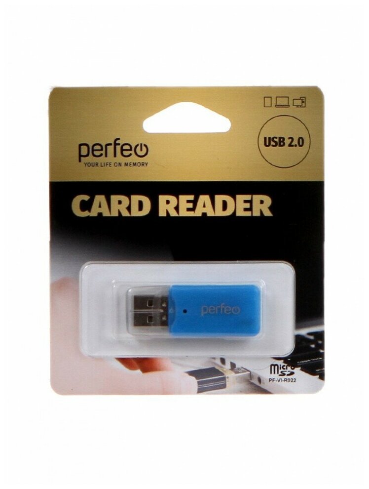 Кард-ридер Perfeo PF-VI-R022, USB/Micro SD, синий