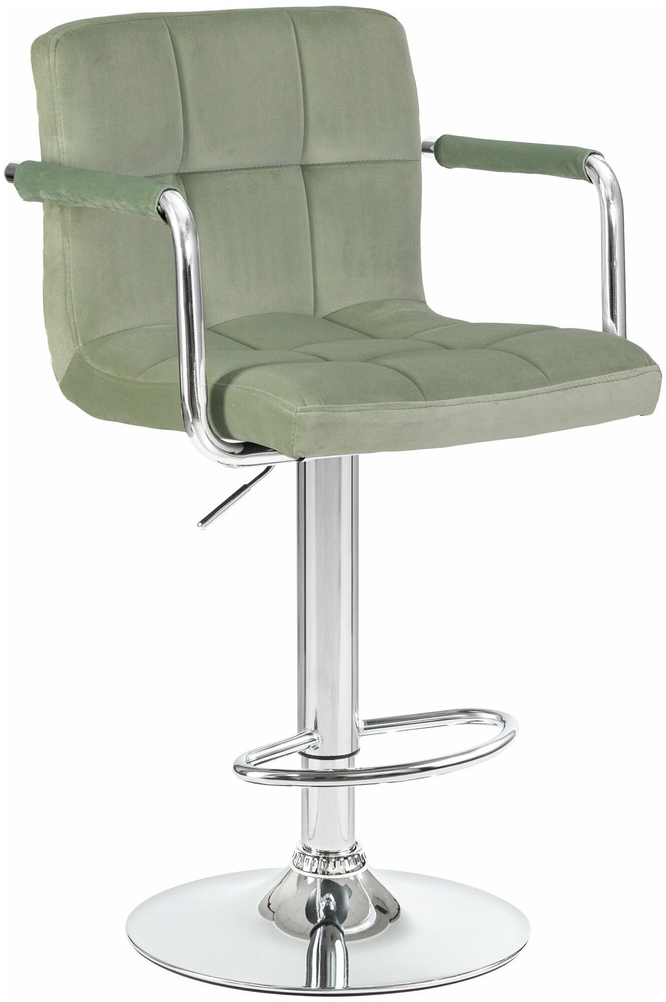 Барный кухонный велюровый стул офисный с подлокотниками и мягкой спинкой парикмахерское кресло мастера KRUGER ARM, мятный велюр - фотография № 1