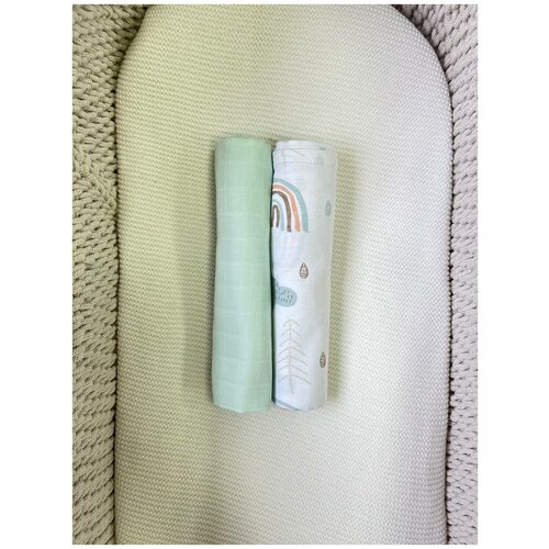 Пеленка текстильная bpkids 80 х 100 см, Хлопок, Муслин, 2 шт - оливка,радуга