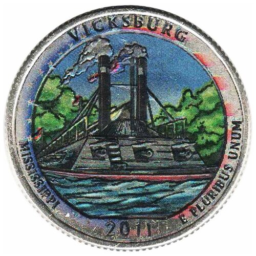 (009p) Монета США 2011 год 25 центов Виксберг Вариант №2 Медь-Никель COLOR. Цветная