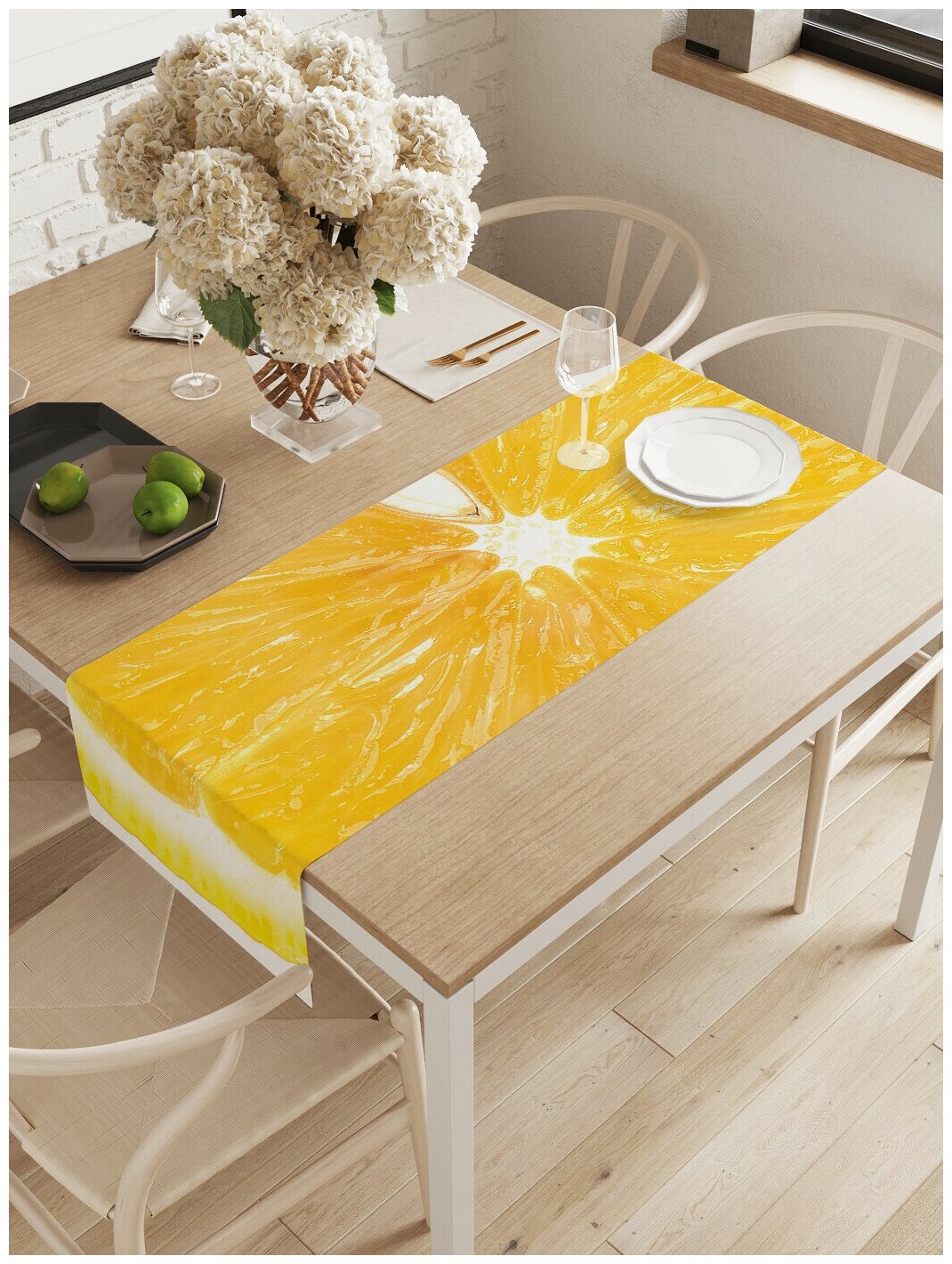 фото Дорожка водоотталкивающая на стол JoyArty "Лимон в разрезе" с рисунком 145 на 40 см