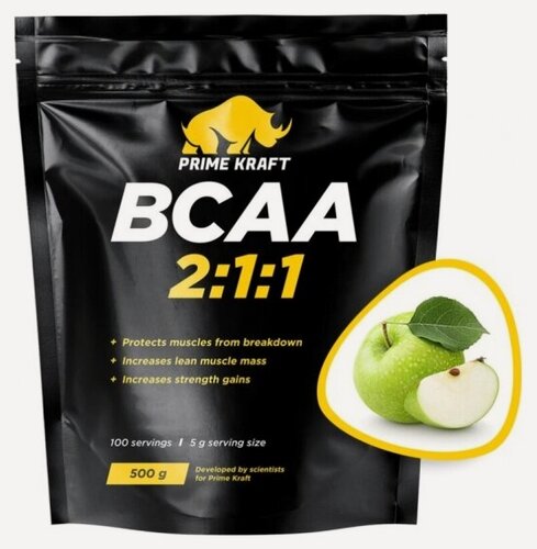 Изображение товара Аминокислоты Prime Kraft BCAA 2:1:1 зелёное яблоко 500 гр.