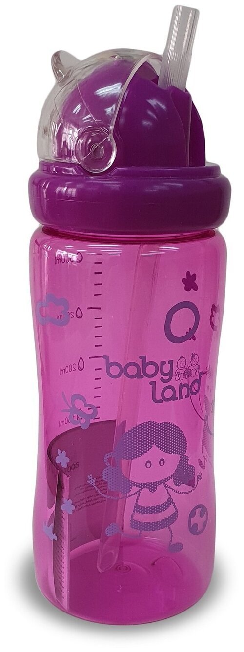Поильник детский Baby Land с трубочкой силиконовой, бутылочка для воды сока, 300 мл.