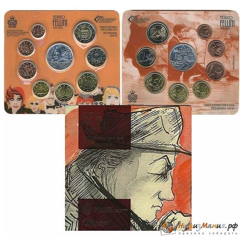 (2013, 9 монет) Набор монет Сан-Марино 2013 год Федерико Феллини Буклет сан марино 2 евро 2009 год инноваций буклет