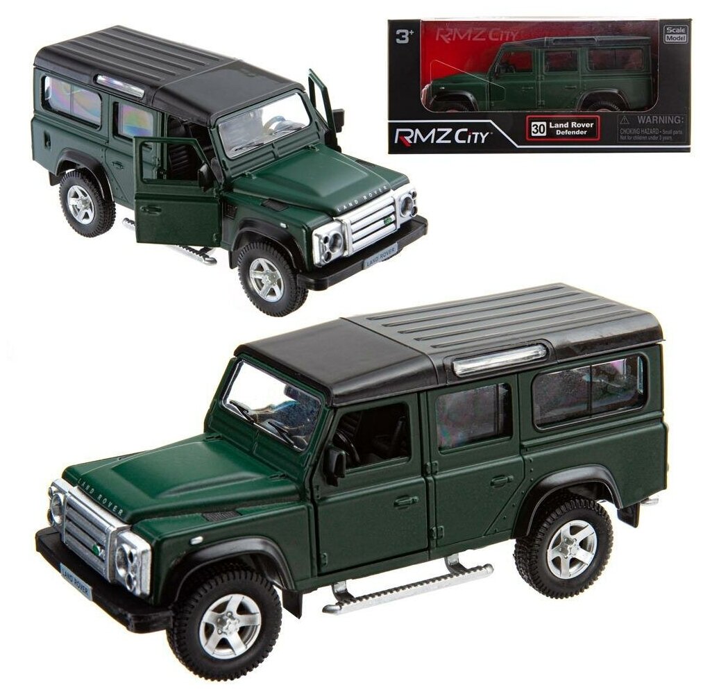 Машинка металлическая Uni-Fortune RMZ City серия 1:32 Land Rover Defender, инерционная, темно-зеленый матовый цвет, двери открываются 554006M(C)