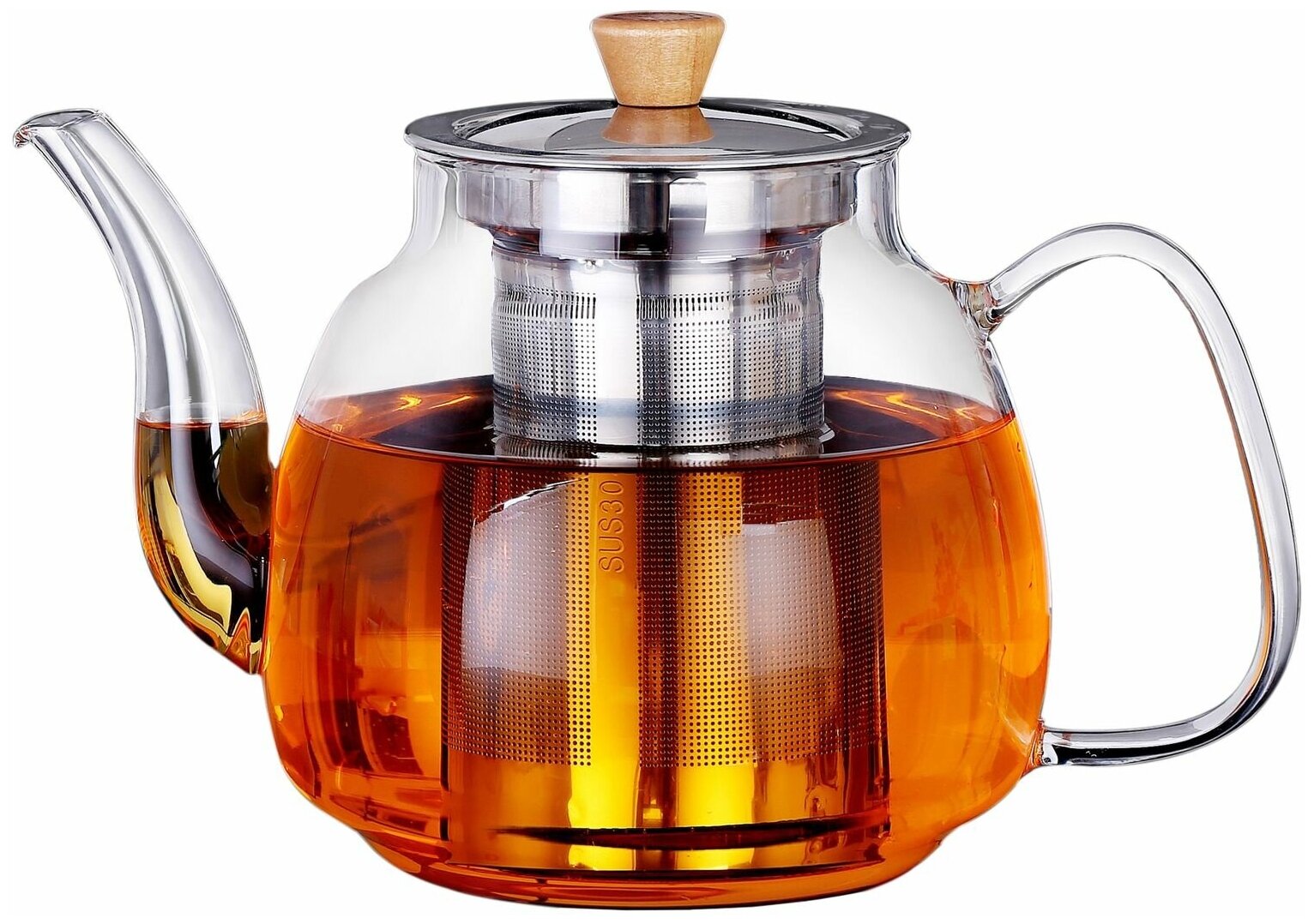 Чайник заварочный CnGlass стеклянный жаропрочный со съемным металлическим фильтром ситом 1100 мл H22