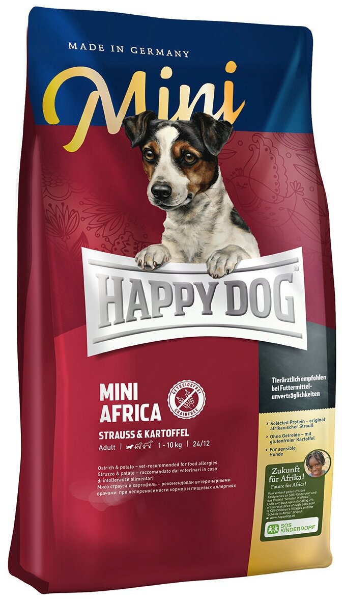 Happy Dog Supreme Mini Africa 0,3кг мясо страуса монобелок сухой для собак мелких пород при пищевой аллергии (071016)