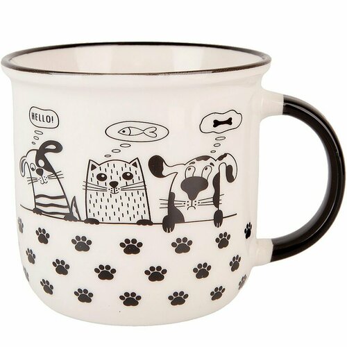Кружка фарфоровая 380 мл, белая, Cat&dog, современный стиль