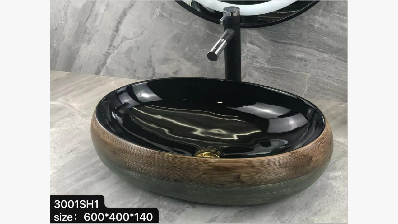 Раковина накладная OSSO 836 BLACK FOREST , керамическая, авальная, серый, для ванной комнаты