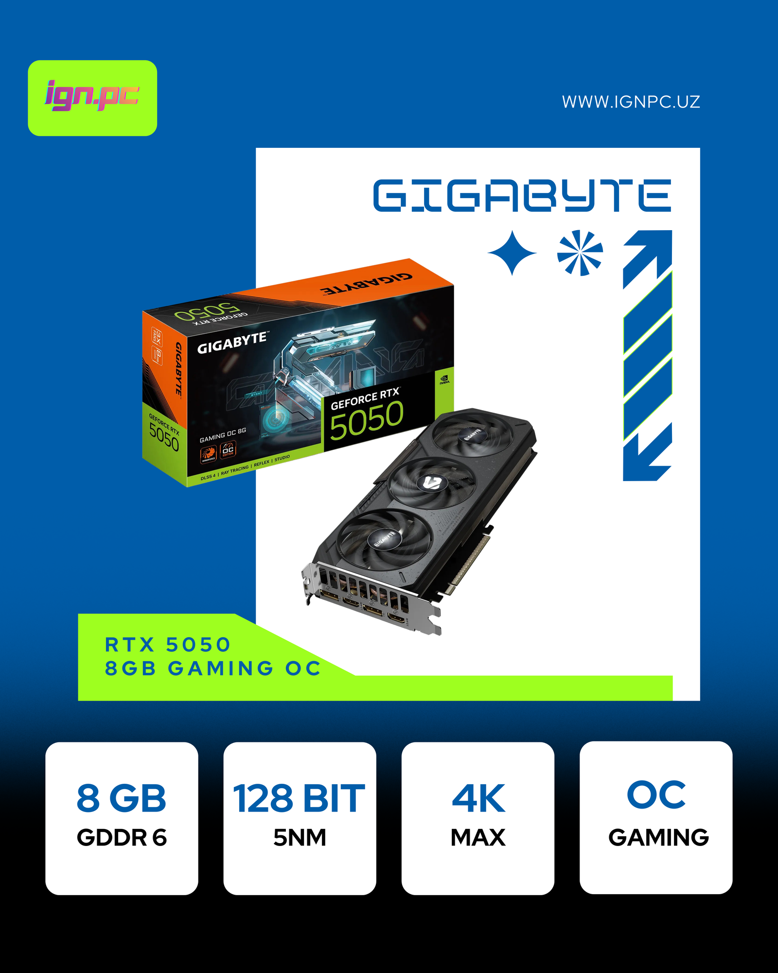 Видеокарта GIGABYTE NVIDIA GeForce RTX™ 5050 GAMING OC 8G GV-N5050GAMING OC-8GD
