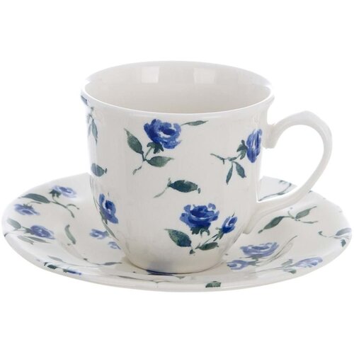 Чайная пара из керамики 240 мл / Чашка с блюдцем / Набор чайный FLORET BLU BLANC MARICLO