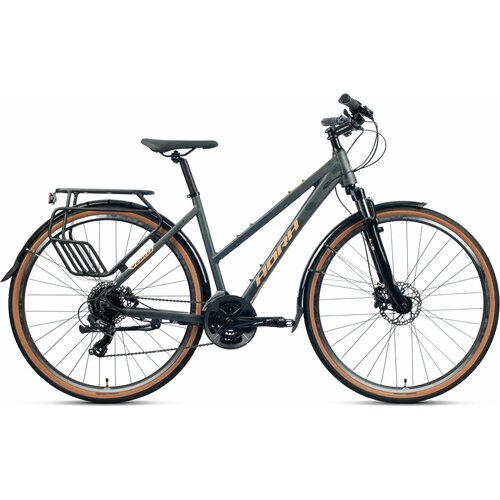 Велосипед городской HORH YOKO 700C (2023), хардтейл, взрослый, женский, алюминиевая рама, оборудование Shimano Altus, 24 скорости, дисковые гидравлические тормоза, цвет Dark Grey-Beige, серый/бежевый цвет, размер рамы 47 см, для роста 155-165 см