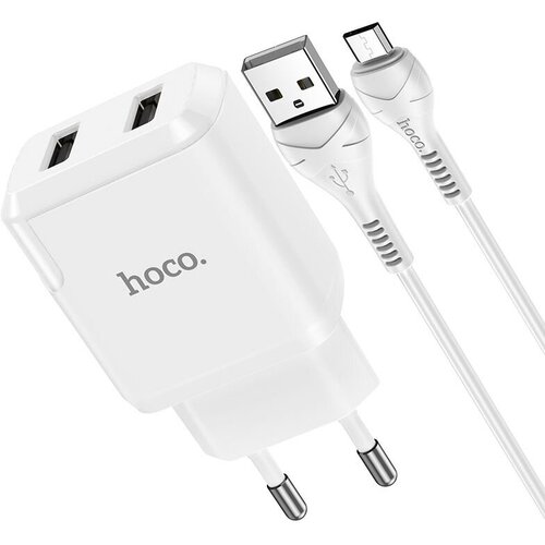 Блок питания сетевой 2 USB HOCO N7, Aspiring, 2100mA, кабель микро USB, цвет: белый