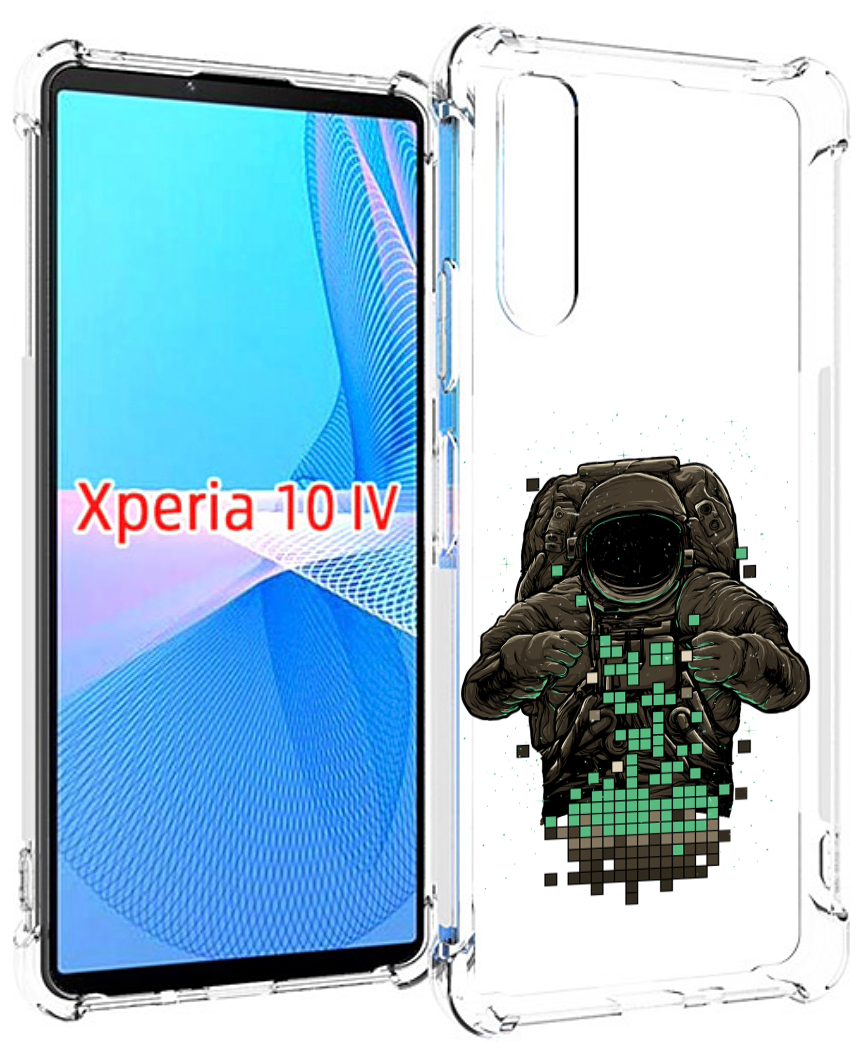 Чехол MyPads космонавт с пикселями для Sony Xperia 10 IV (10-4) задняя-панель-накладка-бампер