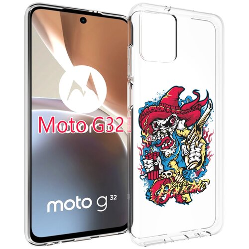 Чехол MyPads нарисованный скелет с писталетом для Motorola Moto G32 задняя-панель-накладка-бампер чехол mypads нарисованный мужчина в скафандре для motorola moto g32 задняя панель накладка бампер